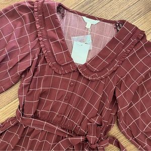 Lauren Conrad Dress Balloon 3/4 Sleeves Collar Burgundy Pink Ruffle Size Medium